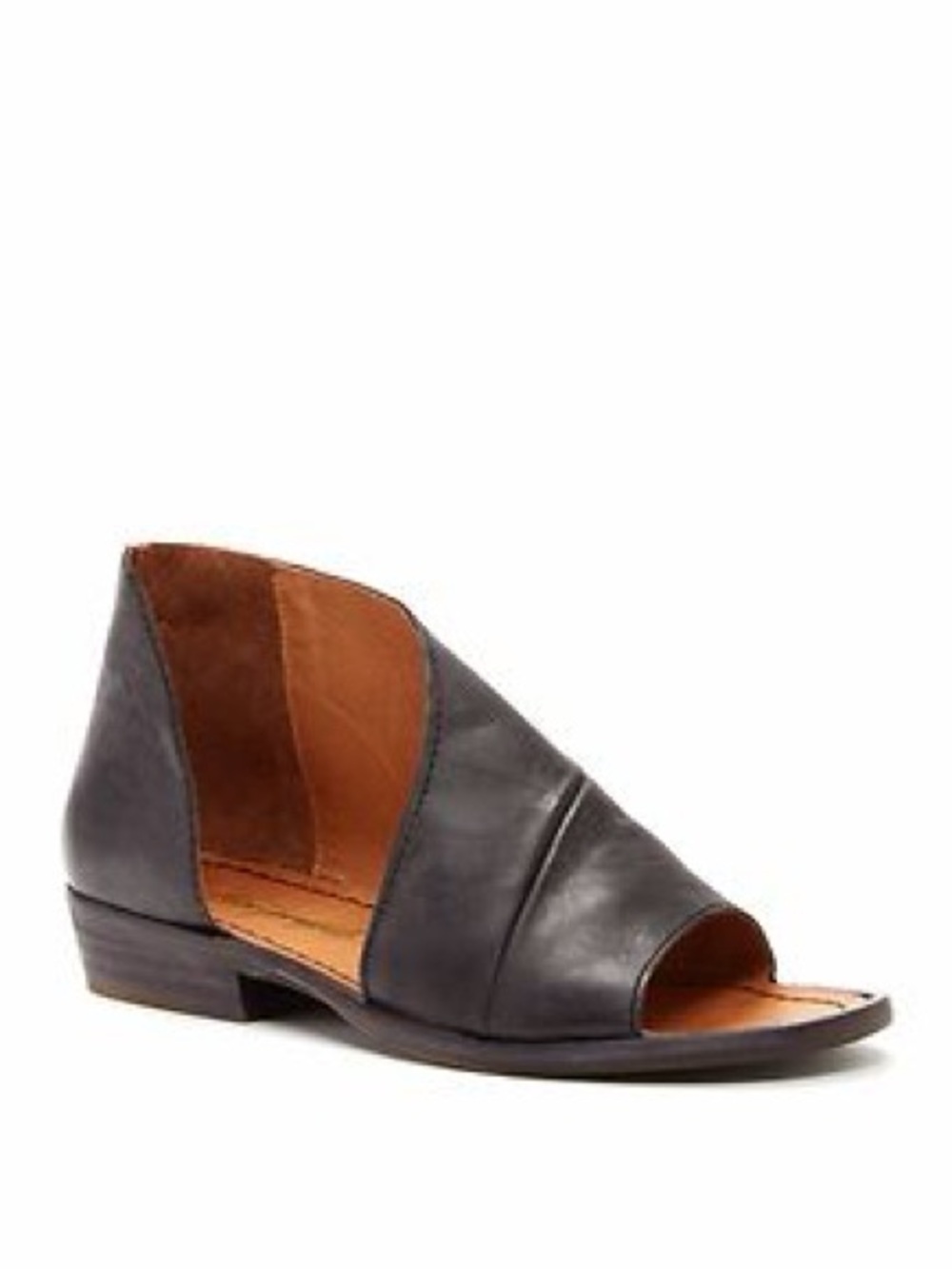 Free People Black Open-Toe Leather Mule with Cutout Side